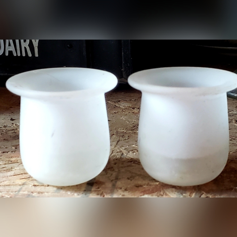 'PARTY LITE' PAIR OF FROSTED WHITE GLASS CANDLE HOLDERS~NEW